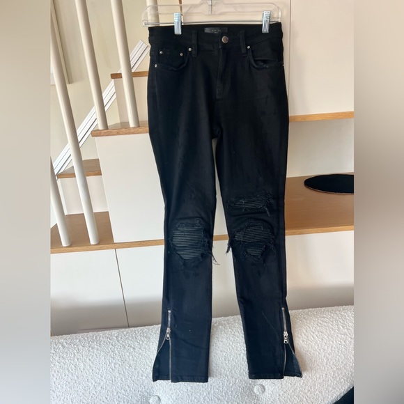 Black AMIRI jeans, size 26, leather details and zipper - Picture 2 of 5